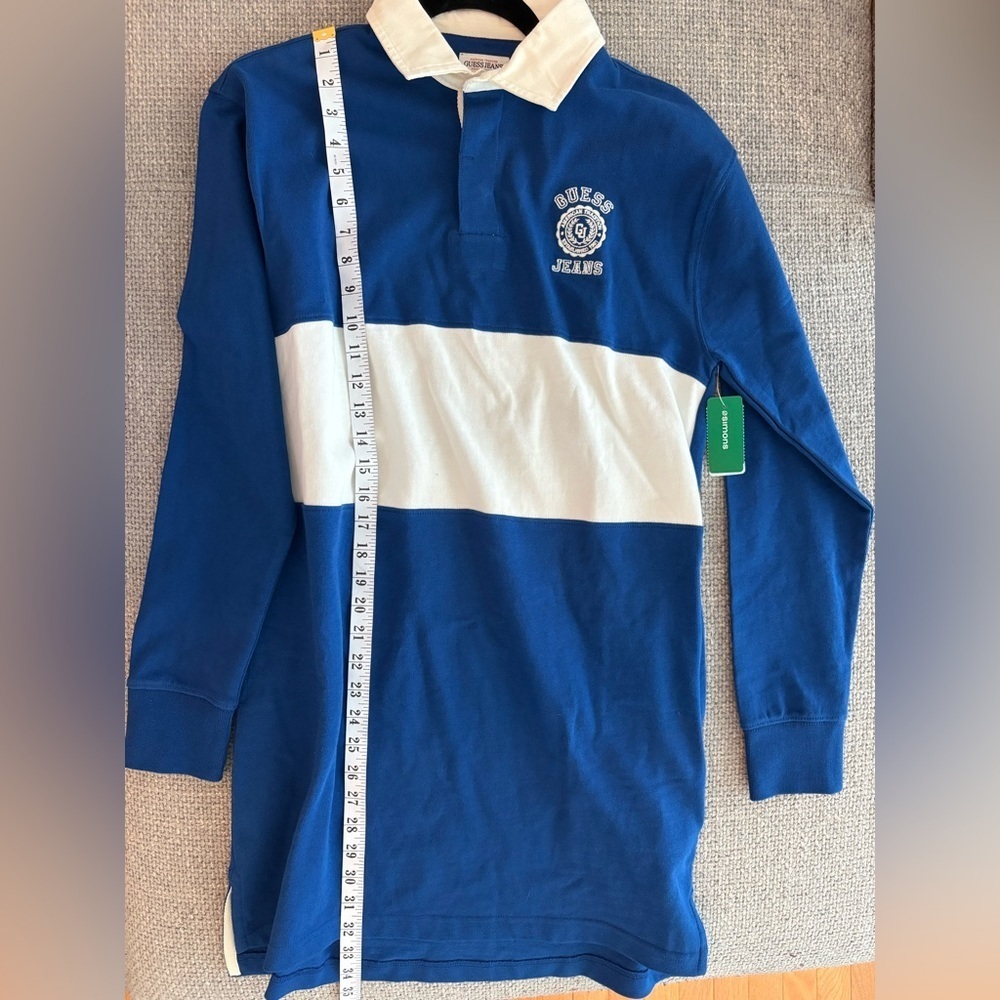 Guess Jeans Polo Sweatshirt Mini Dress Size S Blue White Logo Long Sleeve - Picture 11 of 15
